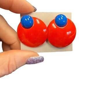 Avon Vintage “Colorworks” Red and Blue Statement clip  Earrings NIB 1987